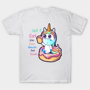 Just A Girl Who Loves Unicorn And Donuts T-Shirt